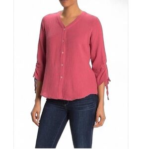 Foxcroft Pink Crinkle Cotton Button Down Blouse. Size XXL